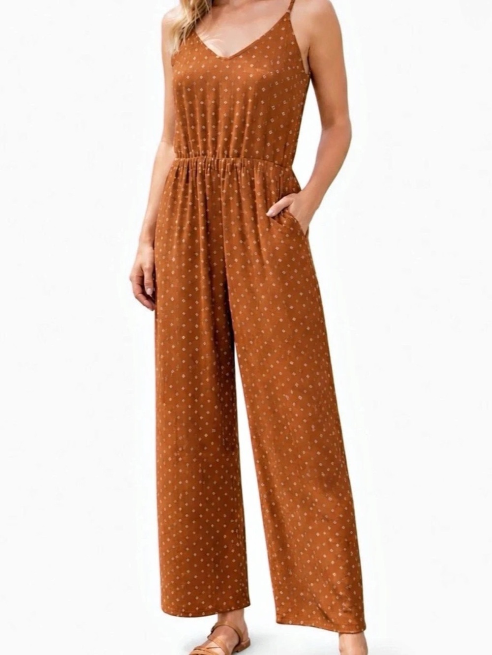 Allison Joy Geometric Wide Leg Jumpsuit in Brown Size Small